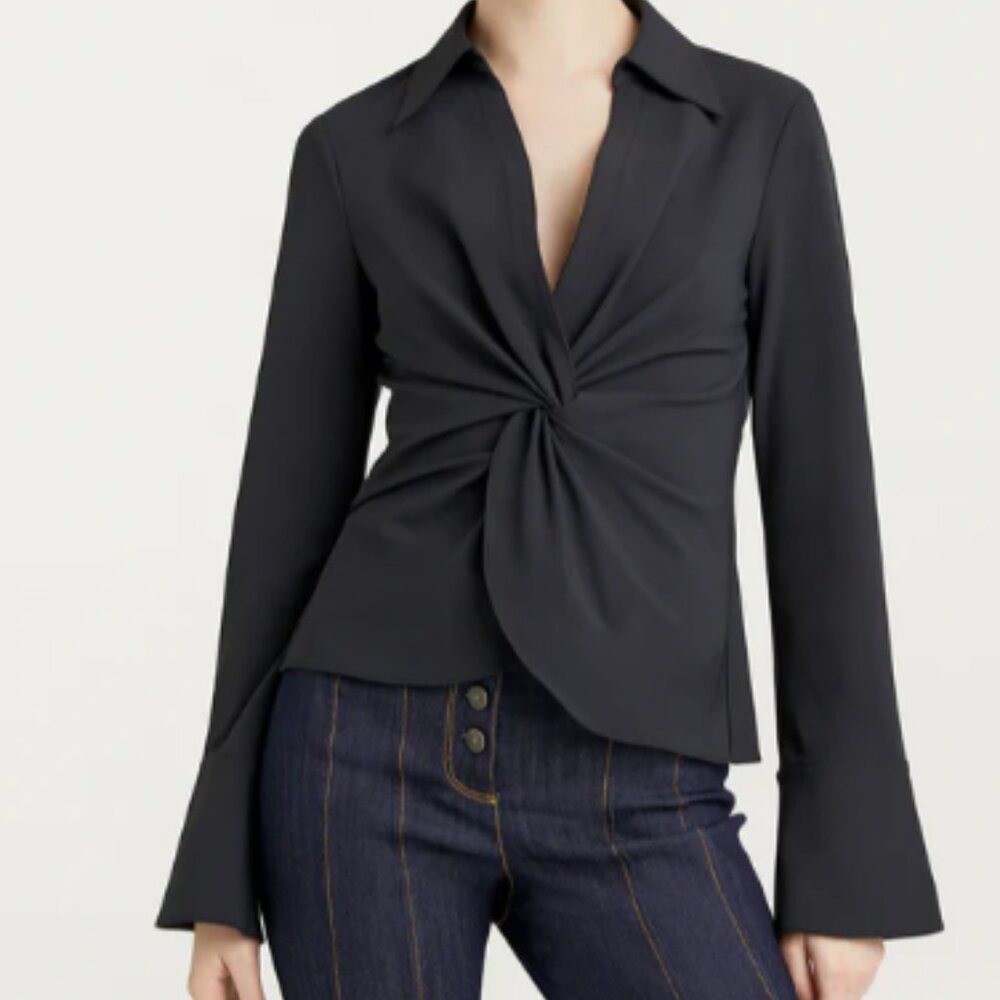 Cinq à Sept Mckenna Top - Long Sleeve Twist Blouse (Black) (Brand New)